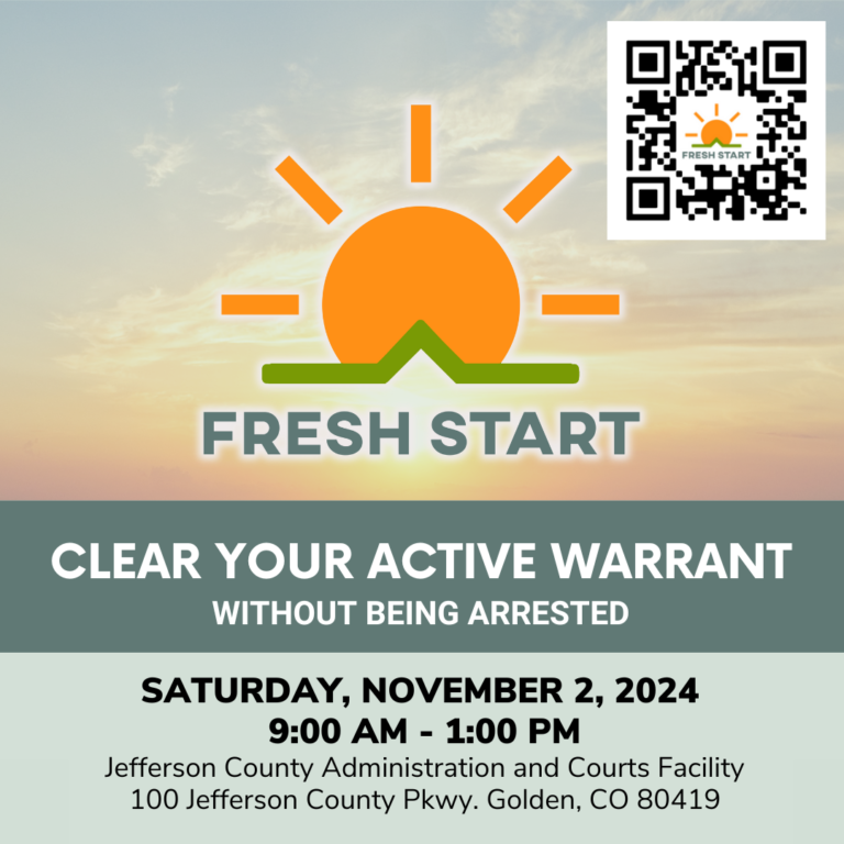 Fresh Start logo and QR code. clear your active warrant on saturday november 2 2024 from 9 am to 1 pm