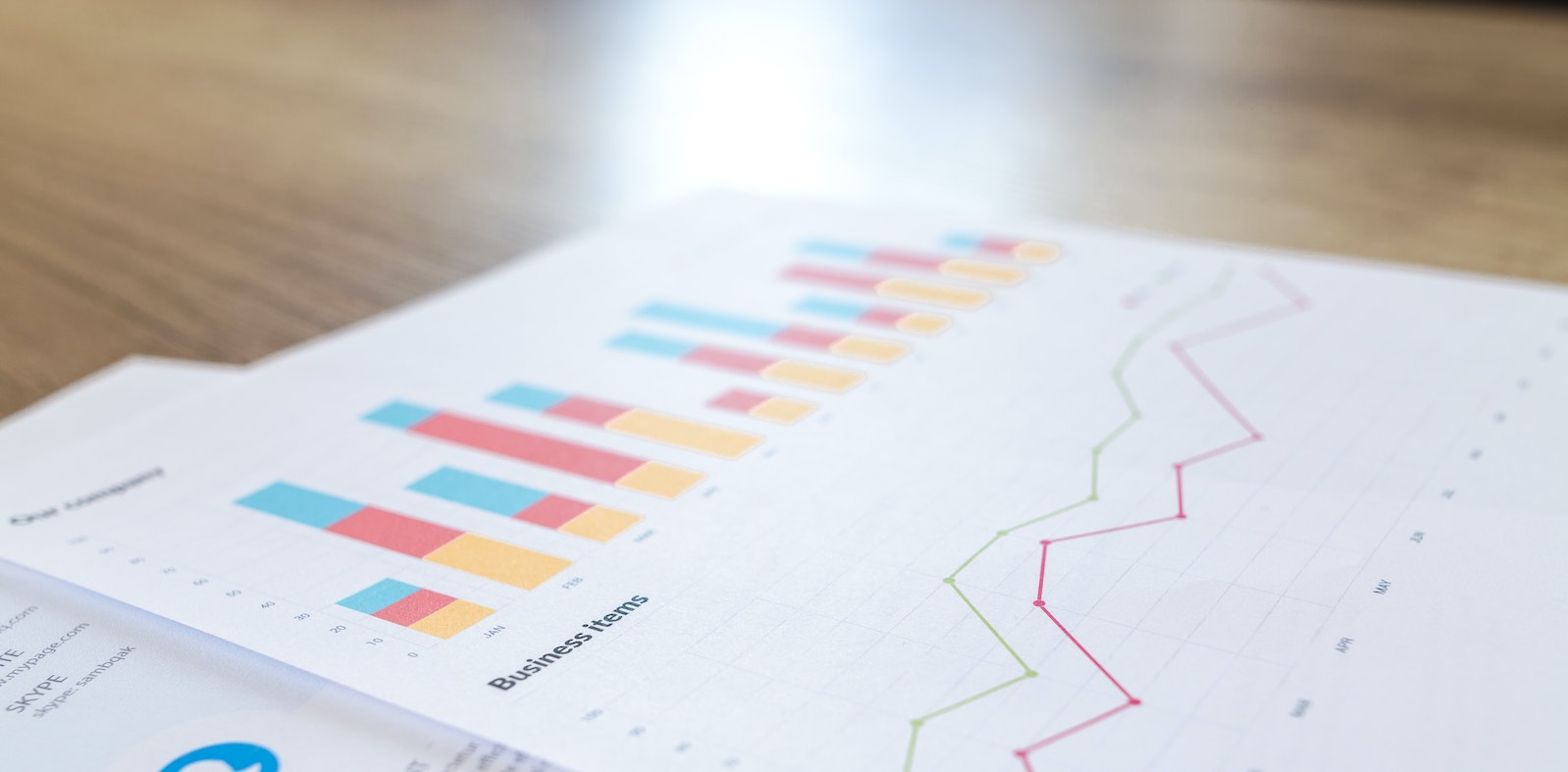 report with multicolored charts and graphs